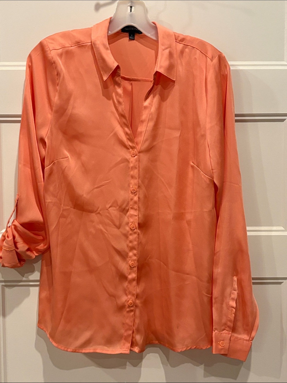 The Limited Coral Button-Down Silk-Look Blouse